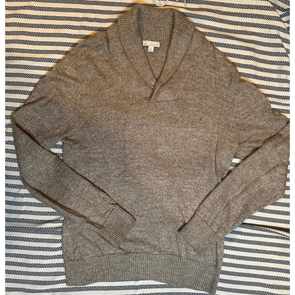 GAP Men's Shawl Collar Sweater‎ Knit Pullover Brown Size L 100% Cotton